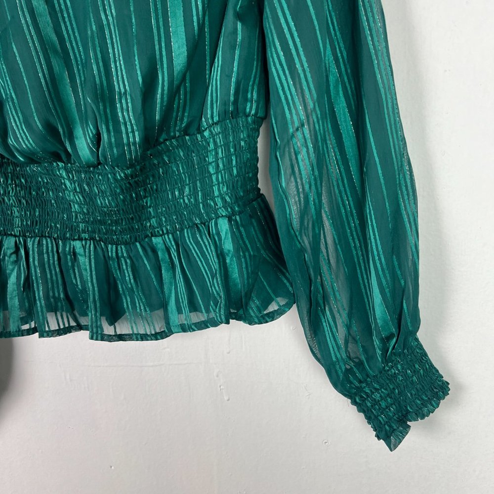 NWOT Japna Long Sleeve Striped Metallic Surplice Top Green Size XS NEW - Picture 11 of 11